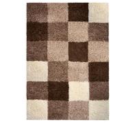 Bravich Brown Beige Ivory Checked Shaggy Rug, 5cm Pile, 120 x 170 cm | size 4' x 5'6", Large living room lounge bedroom rugs, shed free polypropylene, kitchen, hessian backing, stain resistant