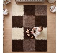 Bravich Brown Checked Shaggy Rug 200 X 290Cm (6'7" X 9'6")