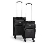 Bravich Cabin Suitcase Set of 2, Small and Medium Luggage Suitcases, Black | Hand Luggage Suitcase with 4 Wheels, Combination Lock and Expandable Handle, Lightweight Soft Shell Cabin Bag, Black