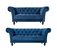 Bravich Cambridge Chesterfield 2 & 3 Seater Sofa Set - Velvet Blue