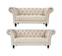 Bravich Cambridge Chesterfield 2 & 3 Seater Sofa Set - Velvet Cream