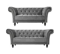 Bravich Cambridge Chesterfield 2 & 3 Seater Sofa Set - Velvet Grey