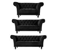 Bravich Cambridge Chesterfield Sofa Suite - Velvet Black