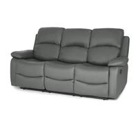 Bravich Charcoal Grey Faux Leather Manual Recliner Sofa - 3 Seater