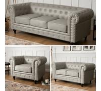 Bravich Chesterfield Faux Leather Button-Tufted Sofa Suite