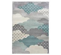 Bravich Clouds Kids Rug Blue 120 x 170 cm (4ft x 5ft6), Anti Allergic Round | Childrens nursery playroom rugs, soft play mat, OEKO-TEX tested polypropylene, hessian backed, bedroom floor carpet, non shed