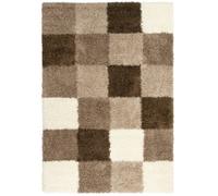 Bravich Cream & Brown Checked Thick Shaggy Rug - California - 60X230Cm (2'x7'8")