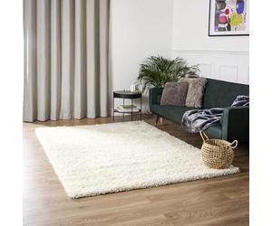 Bravich Cream Shaggy Rug 80 x 150cm (2'7" x 4'11") 5cm Pile Medium Thick Fluffy Living Room Hessian Backed Washable