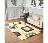 Bravich Cubes-cream Cube Shaggy Rug, 5cm Pile, 200 x 290 cm (6'7" x 9'6") | Thick Soft Living Room Rug, Non Shed Anti Slip Fluffy Cream Area Rug Carpet