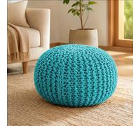 Bravich Duck Egg Blue Chunky Knitted Pouffe Footstool - 50Cm Round