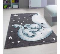Bravich Elephant Kids Rug Blue 80 x 150 cm (2ft7 x 4ft11), Nursery Playroom | Soft anti allergic play mat, OEKO-TEX tested polypropylene, hessian backed, bedroom floor carpet, boys girls toddler baby, xl