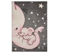 Bravich Elephant Kids Rug Pink 160 x 230 cm (5ft3 x 7ft7), Nursery Playroom | Soft anti allergic play mat, OEKO-TEX tested polypropylene, hessian backed, bedroom floor carpet, boys girls toddler baby, xl