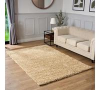 Bravich Extra Large Beige Rug 200 x 290cm (6'7" x 9'6") 5cm Pile Biscuit Shaggy Thick Fluffy Living Room Hessian Backed