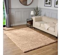 Bravich Extra Large Beige Rug 200 x 290cm (6'7" x 9'6") 5cm Pile Light Beige Shaggy Thick Fluffy Living Room Hessian Backed