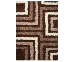 Bravich Extra Large Brown Beige Mocha and Ivory Tides Lines Pattern Geometric Design Mix Thick Shag 5cm Super Soft High Deep Pile Shaggy Area Rug/Living Room Rug Carpet 160x230 cm (5ft3 x 7ft7)