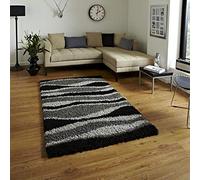 Bravich Extra Large Grey and Black Wave Pattern Stripes Wavy Design Mix Super Soft High Deep Pile Shaggy Area Rug/Living Room Rug Carpet 160x230 cm (5ft3 x 7ft7)