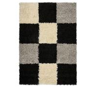 Bravich Extra Large Grey Black and Cream Checked Pattern Geometric Square Design Mix Thick Shag 5cm Super Soft High Deep Pile Shaggy Area Rug/Living Room Rug Carpet 160x230 cm (5ft3 x 7ft7)