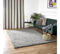 Bravich Extra Large Grey Shaggy Rug 160 x 230cm (5'3" x 7'7") 5cm Pile Silver Thick Fluffy Living Room Hessian Backed