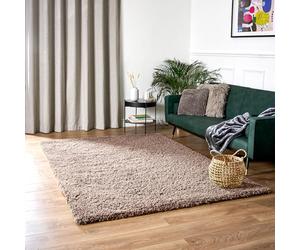 Bravich Extra Large Mocha Beige Shaggy Rug 160 x 230cm (5'3" x 7'7") 5cm Pile Mocha Thick Fluffy Living Room Hessian Backed