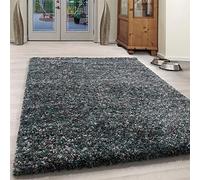 Bravich Extra X-Large Grey and Teal Blue Mix Blend Pattern Design Mix Thick Shag 5cm Super Soft High Deep Pile Shaggy Area Rug/Living Room Rug Carpet 200 x 290 cm (6ft7 x 9ft6)