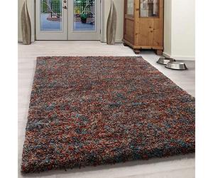 Bravich Extra X-Large Terracotta Orange and Teal Blue Mix Blend Pattern Design Mix Thick Shag 5cm Super Soft High Deep Pile Shaggy Area Rug/Living Room Rug Carpet 200 x 290 cm (6ft7 x 9ft6)