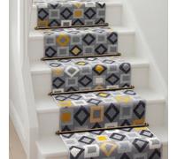 Bravich Geometric Gold, Grey & White Hallway Runner Rug, Hessian Backed Flexible Stair Carpet Runner, Extra Long Length, Ideal for Stairs, Hallways & Kitchens 60x450CM (2'X15')