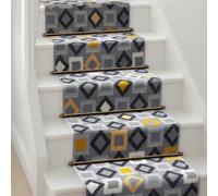 Bravich Geometric Gold, Grey & White Hallway Runner Rug, Hessian Backed Flexible Stair Carpet Runner, Extra Long Length, Ideal for Stairs, Hallways & Kitchens 60x300CM (2'X10')