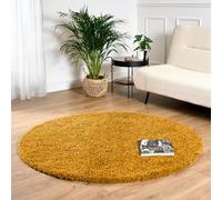 Bravich Gold Ocgre Shaggy Rug, 5cm Pile, 150 cm Round (5') | Lounge bedroom rugs, hessian backing grips floors, shed free polypropylene, stain resistant hypoallergenic, dining nursery xl
