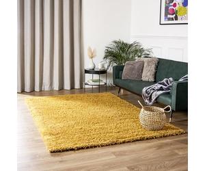 Bravich Gold Ocgre Shaggy Rug, 5cm Pile, 200 x 290 cm (6'7" x 9'6") | Lounge bedroom rugs, thick soft fluffy deep pile carpet, hessian backing grips floors, shed free polypropylene, kitchen, cosy