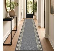Bravich Gr rey Non Slip Hallway Runner Rug, Washable Hall & Stair Carpet Runner, Anti Slip Rubber Backed, 9mm Low Pile Fits Under Doors, 66 x 549 cm (2ft 2in x 18ft)