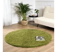 Bravich Green Shaggy Rug, 5cm Pile, 150 cm Round (5') | Lounge bedroom rugs, hessian backing grips floors, shed free polypropylene, stain resistant hypoallergenic, dining nursery xl