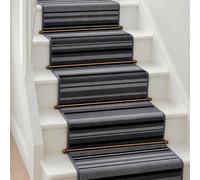 Bravich Grey Lines Striped Hallway Runner Rug, Hessian Backed Flexible Stair Carpet Runner, Extra Long Length, Ideal for Stairs, Hallways & Kitchens 60x360CM (2'X12')