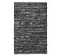 Bravich Grey Mix Leather Chindi Rug, 60 x 90 cm (2' x 3') | 100% Recycled Leather Cotton Floor Mat Hand Woven Traditional Indian