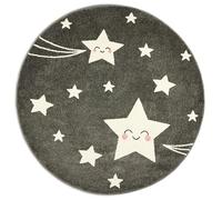 Bravich Grey Stars Kids Rug, 160cm Circle (5ft3) - Soft Anti-Allergic Childrens Rug for Bedroom, Playroom & Nursery, OEKO-TEX Tested, Non Shed Play Mat Rug