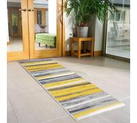 Bravich Hard Wearing Hessian Backed Stair Runner Kitchen Mat- Texas Abstract Lines Yellow, Grey & White - 60X180Cm (2'x6')