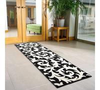 Bravich Hard Wearing Hessian Backed Stair Runner Kitchen Mat - Texas Black & White Filigree - 60X900Cm (2'x30')
