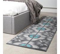 Bravich Hard Wearing Hessian Backed Stair Runner Kitchen Mat - Texas Blue & Grey Floral - 60X360Cm (2'x12')