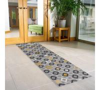 Bravich Hard Wearing Hessian Backed Stair Runner Kitchen Mat - Texas Geometric Gold, Grey & White - 60X180Cm (2'x6')
