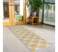 Bravich Hard Wearing Hessian Backed Stair Runner Kitchen Mat - Texas Gold, Grey & White Chevron - 60X240Cm (2'x8')