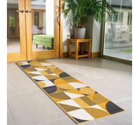 Bravich Hard Wearing Hessian Backed Stair Runner Kitchen Mat - Texas Mustard & Navy Art Deco - 60X360Cm (2'x12')