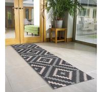 Bravich Hard Wearing Hessian Backed Stair Runner Kitchen Mat - Texas Pink & Grey Geometric Tiles - 60X450Cm (2'x15')
