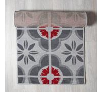 Bravich Hard Wearing Hessian Backed Stair Runner Kitchen Mat - Texas Red & Grey Floral - 60X450Cm (2'x15')