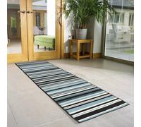 Bravich Hard Wearing Hessian Backed Stair Runner Kitchen Mat - Texas Teal Lines - 60X300Cm (2'x10')