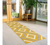 Bravich Hard Wearing Hessian Backed Stair Runner Kitchen Mat - Texas Yellow & Grey Geometric Tiles - 60X180Cm (2'x6')