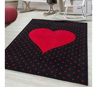 Bravich Kids Nursery Rug Extra Large Red/BlackLove Heart Design Pastel Colours Super Soft Thick Anti-Allergic Children's Bedroom Nursery Area Rug 160x230 cm (5ft3 x 7ft7)