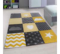 Bravich Kids Rug for Bedroom, Playroom, Nursery & Active Areas - Yellow Checked Rug, Super Soft with Anti-Allergic Materials, Kids Rugs for Bedroom & Play Area