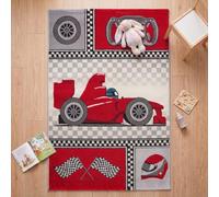 Bravich Kids Rug Red 80 x 150 cm (2ft7 x 4ft11), Childrens Nursery Playroom | Soft anti allergic play mat, OEKO-TEX tested polypropylene, hessian backed, bedroom floor carpet, boys girls toddler baby, xl