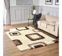 Bravich Large Cream Brown Beige and Ivory Cube Boxed Pattern Geometric Square Design Mix Thick Shag 5cm Super Soft High Deep Pile Shaggy Area Rug/Living Room Rug Carpet 120x170 cm (4ft x 5ft6)