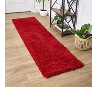 Bravich Large Runner Bright Red Shaggy Rug 60 x 230cm (2' x 7'7") 5cm Pile Hallway Corridor Kitchen Living Room Hessian Backed