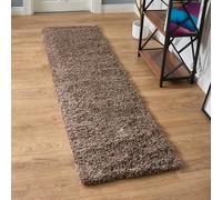 Bravich Large Runner Taupe Shaggy Rug 60 x 230cm (2' x 7'7") 5cm Pile Hallway Corridor Kitchen Living Room Hessian Backed